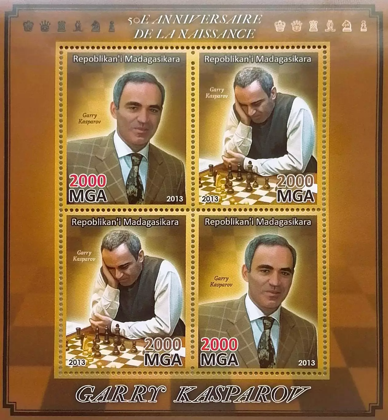 Малый лист. Мадагаскар 2013. Шахматы. Гарри Каспаров.