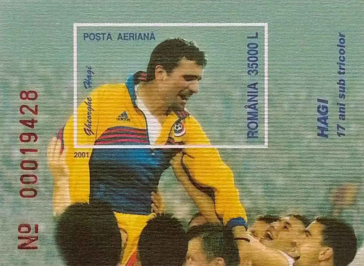 Блок б/з. Румыния 2001. Футбол. Георге Хаджи.