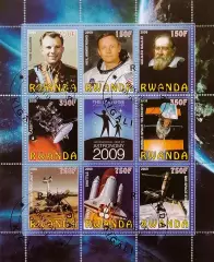 Малый лист. Руанда 2009. Космос. Ю.Гагарин. Нил Армстронг.