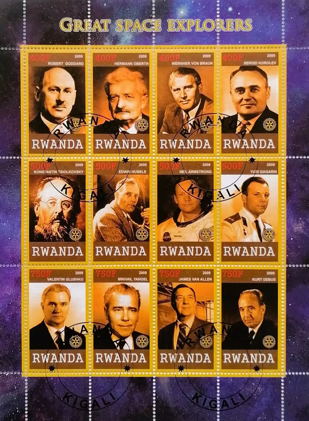Малый лист. Руанда 2009. Космос. Выдающиеся люди. Ю.Гагарин, С.Королев...