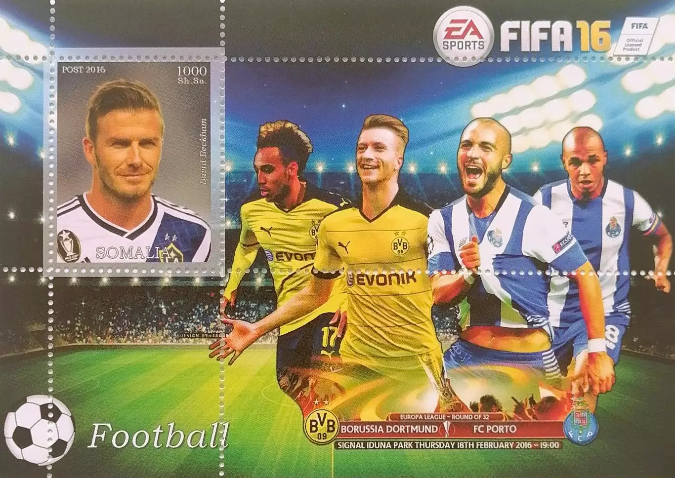 Блок. Сомали 2016. Футбол. Дэвид Бекхэм.