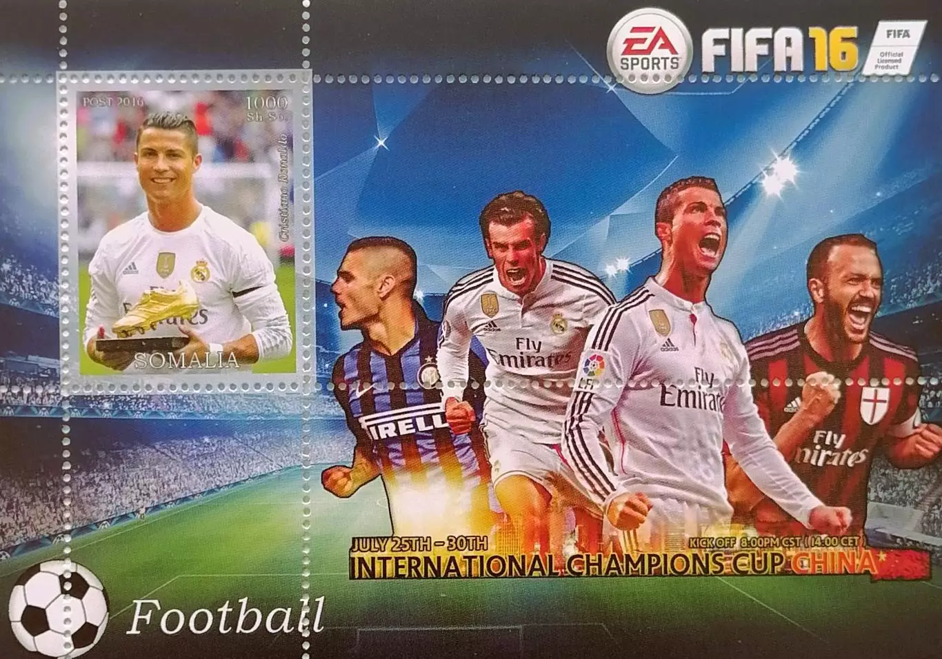 Блок. Сомали 2016. Футбол. Криштиану Роналду.