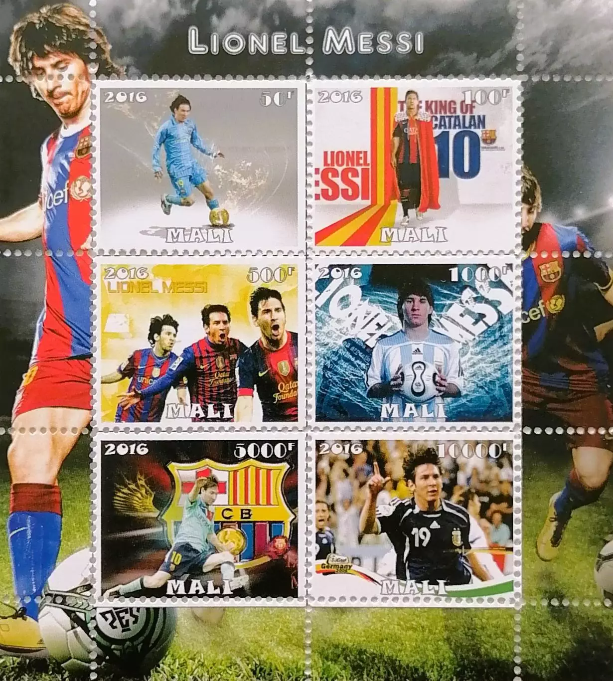 Малый лист. Мали 2016. Футбол. Лионель Месси. 2