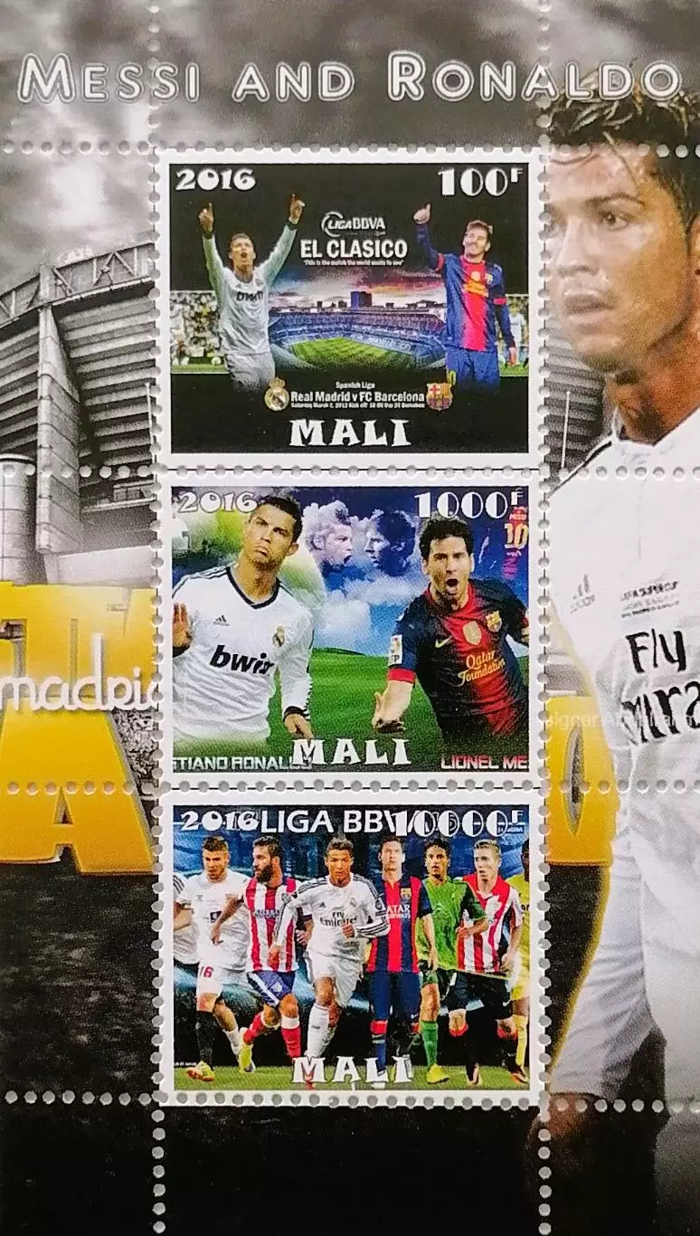 Малый лист. Мали 2016. Лионель Месси. Криштиану Роналду.