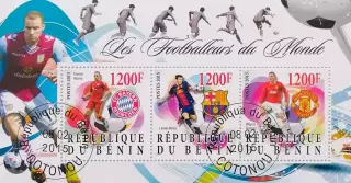 Малый лист. Бенин 2015. Футбол. Рибери. Месси. Руни.