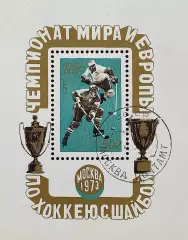 Блок. СССР 1973. Чемпионат мира и Европы по хоккею с шайбой. Москва 1973