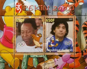 Малый лист. Бенин 2007. Футбол. Пеле. Марадона.