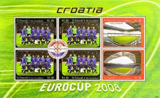 Малый лист. Сент-Винсент и Гренадины 2008. ЧЕ по футболу 2008. Сборная Хорватия.