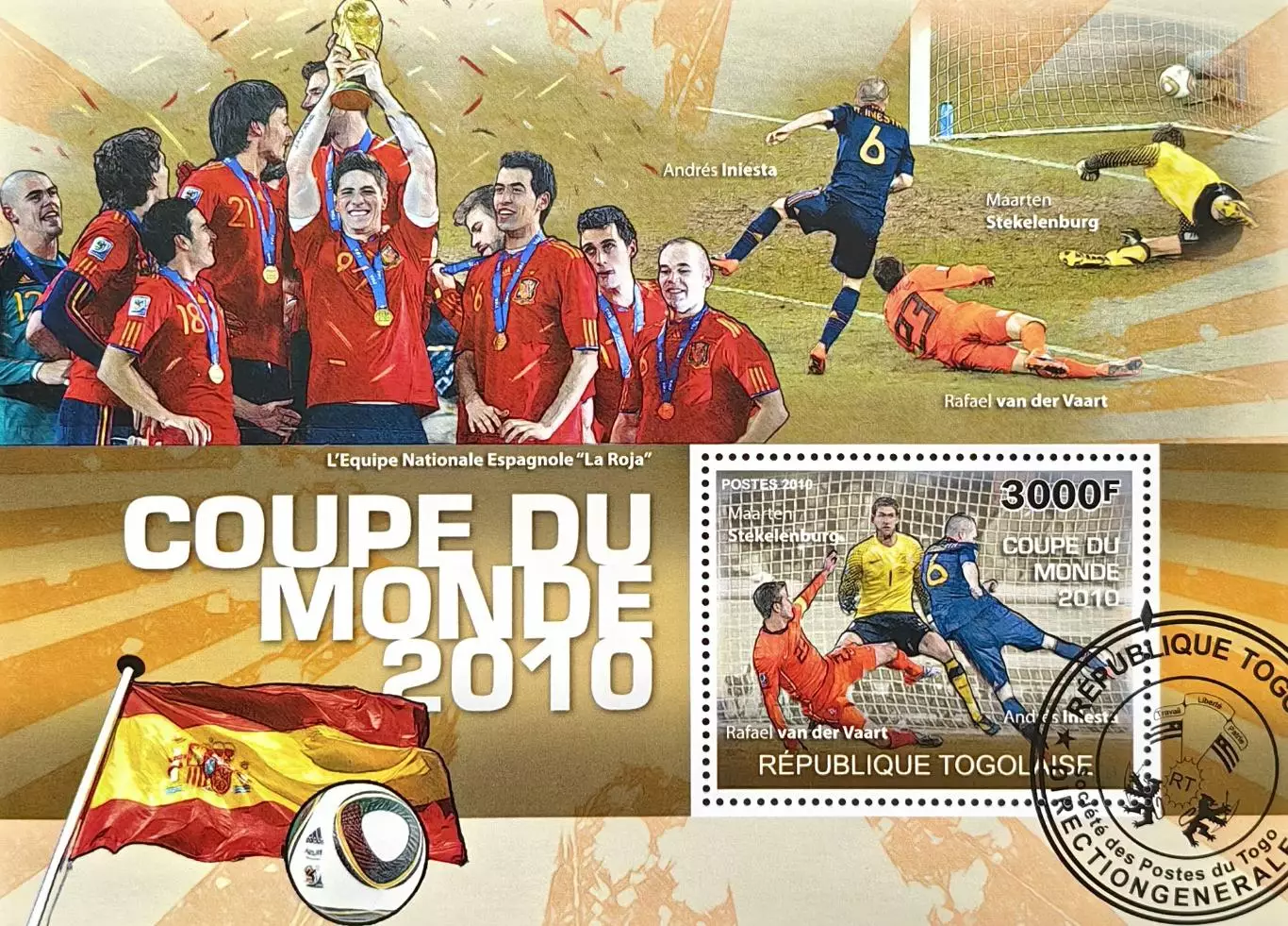 Блок. Того 2010. Чемпионат мира по футболу 2010. Чемпионы мира - сборная Испания
