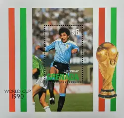 Блок. Гренада 1990. Чемпионат мира по футболу. Италия 1990. Уругвай.