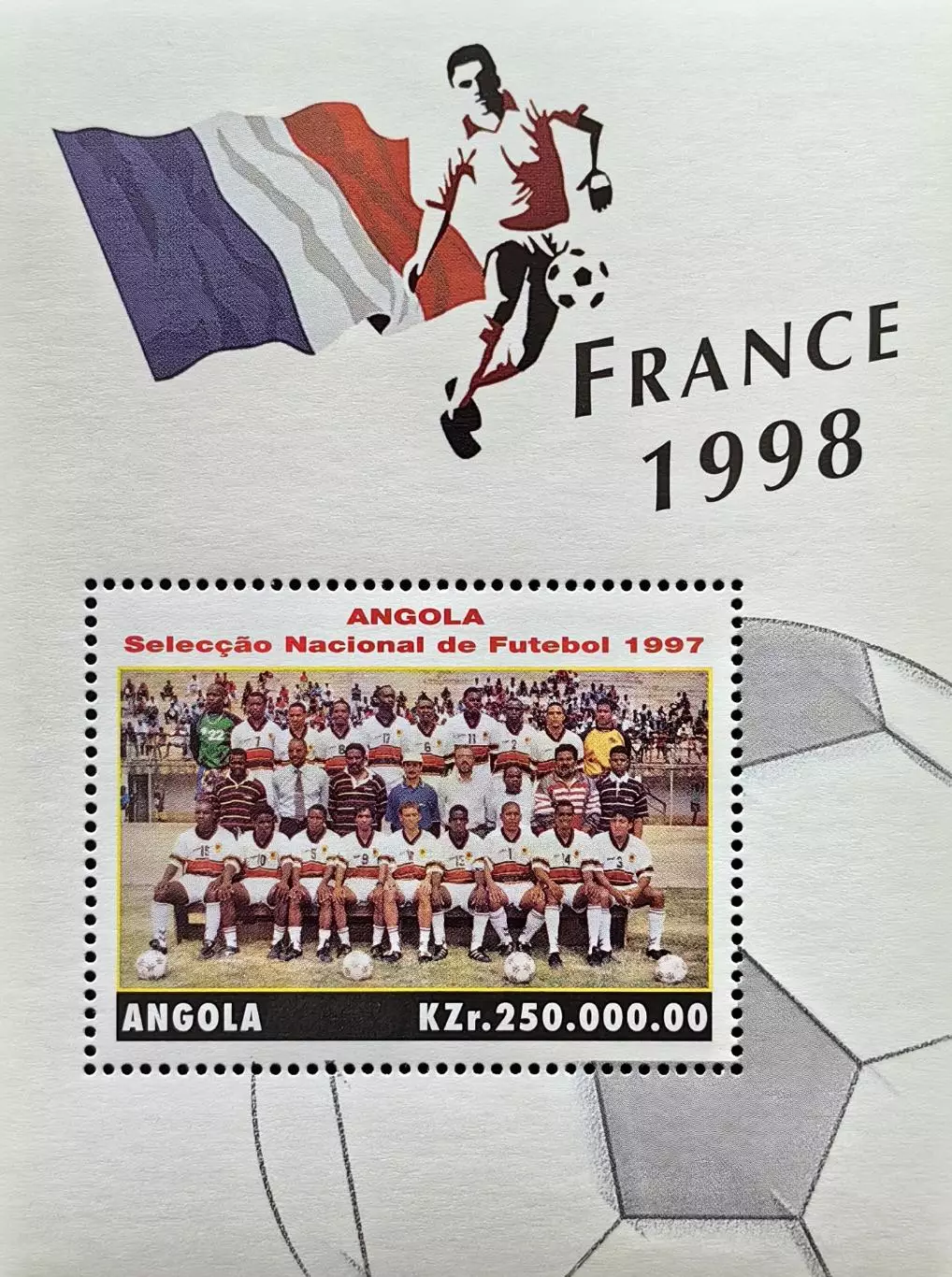 Блок. Ангола 1997. Чемпионат мира по футболу. Франция 1998. Сборная Ангола.