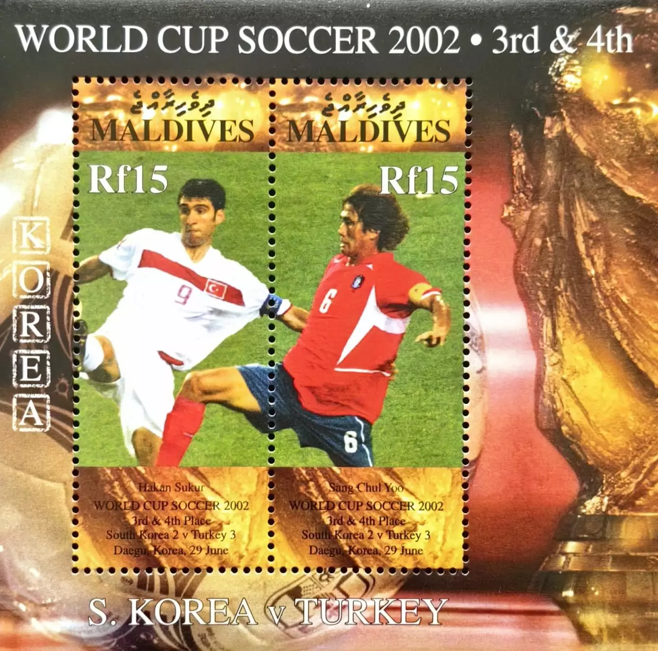 Блок. Мальдивы 2002. Чемпионат мира по футболу. Япония/Южная Корея 2002.
