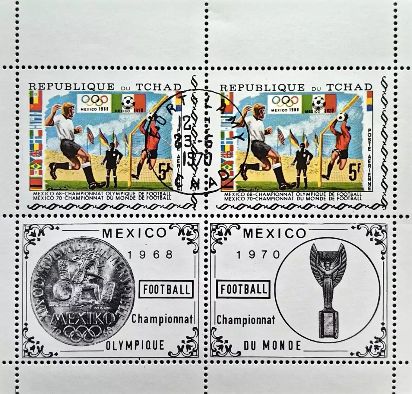 Малый лист. Чад 1970. Летние Олимпийские игры 1968. ЧМ по футболу 1970. Мексика