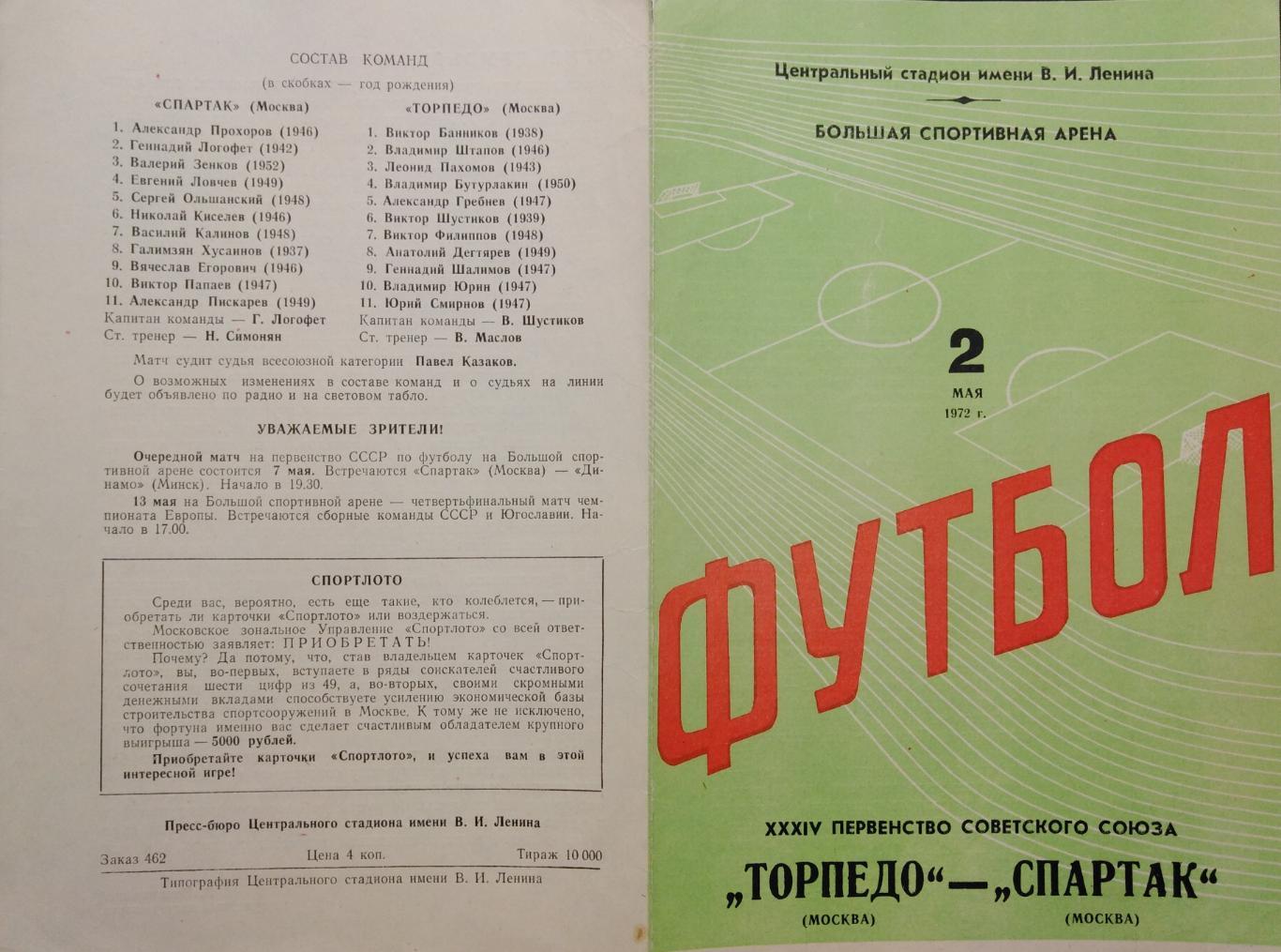 Торпедо Москва - Спартак Москва - 02.05.1972
