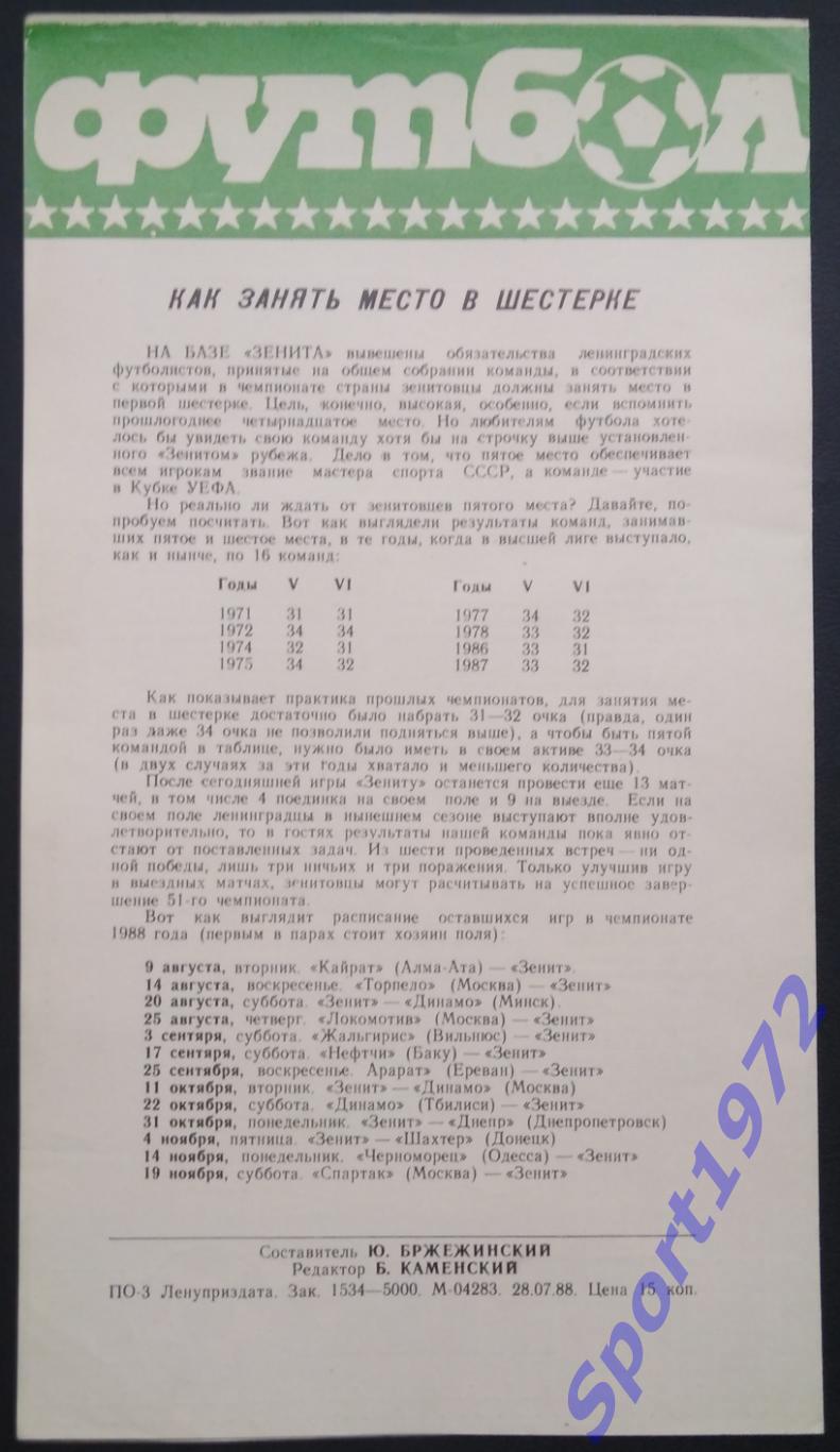 Зенит Ленинград - Металлист Харьков - 04.08.1988 1