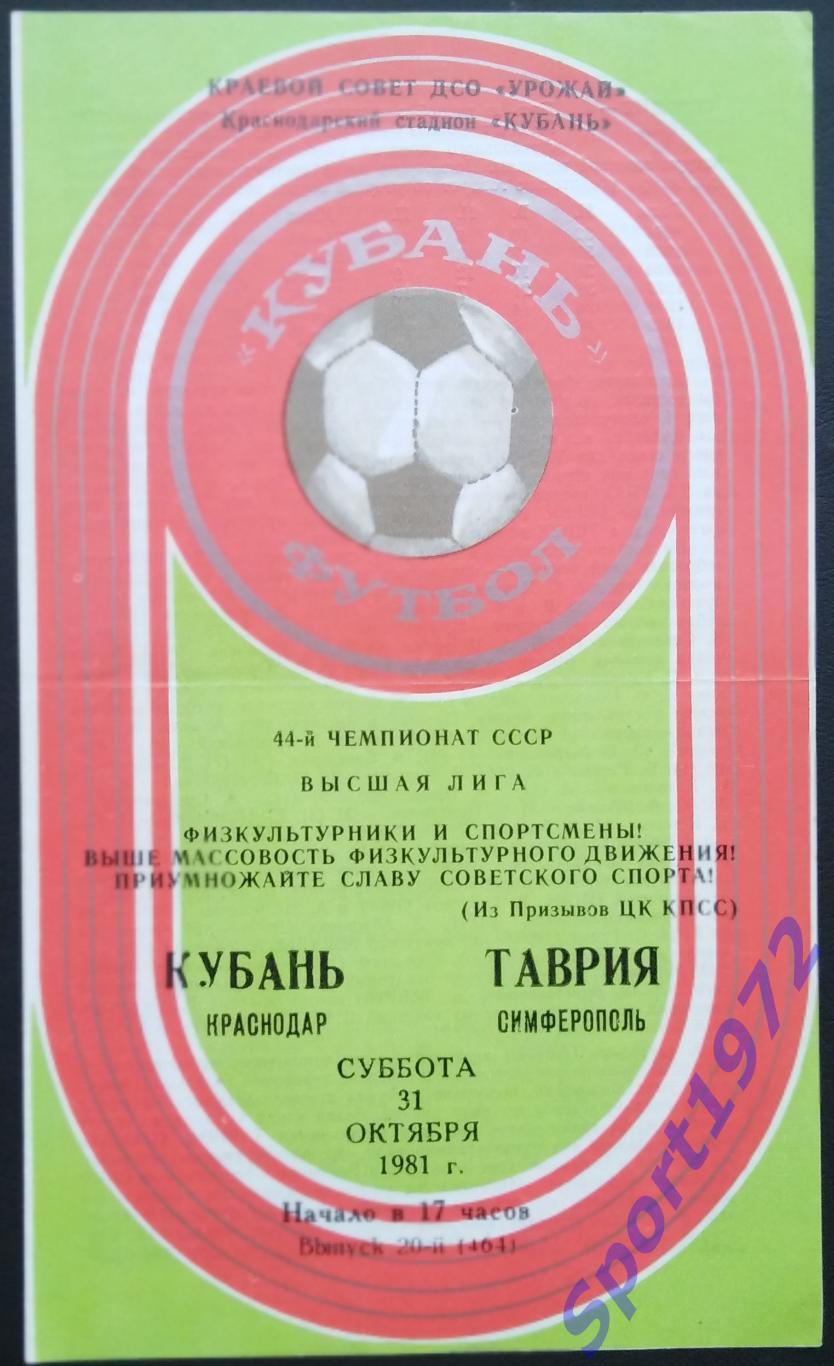 Кубань Краснодар - Таврия Симферополь - 31.10.1981