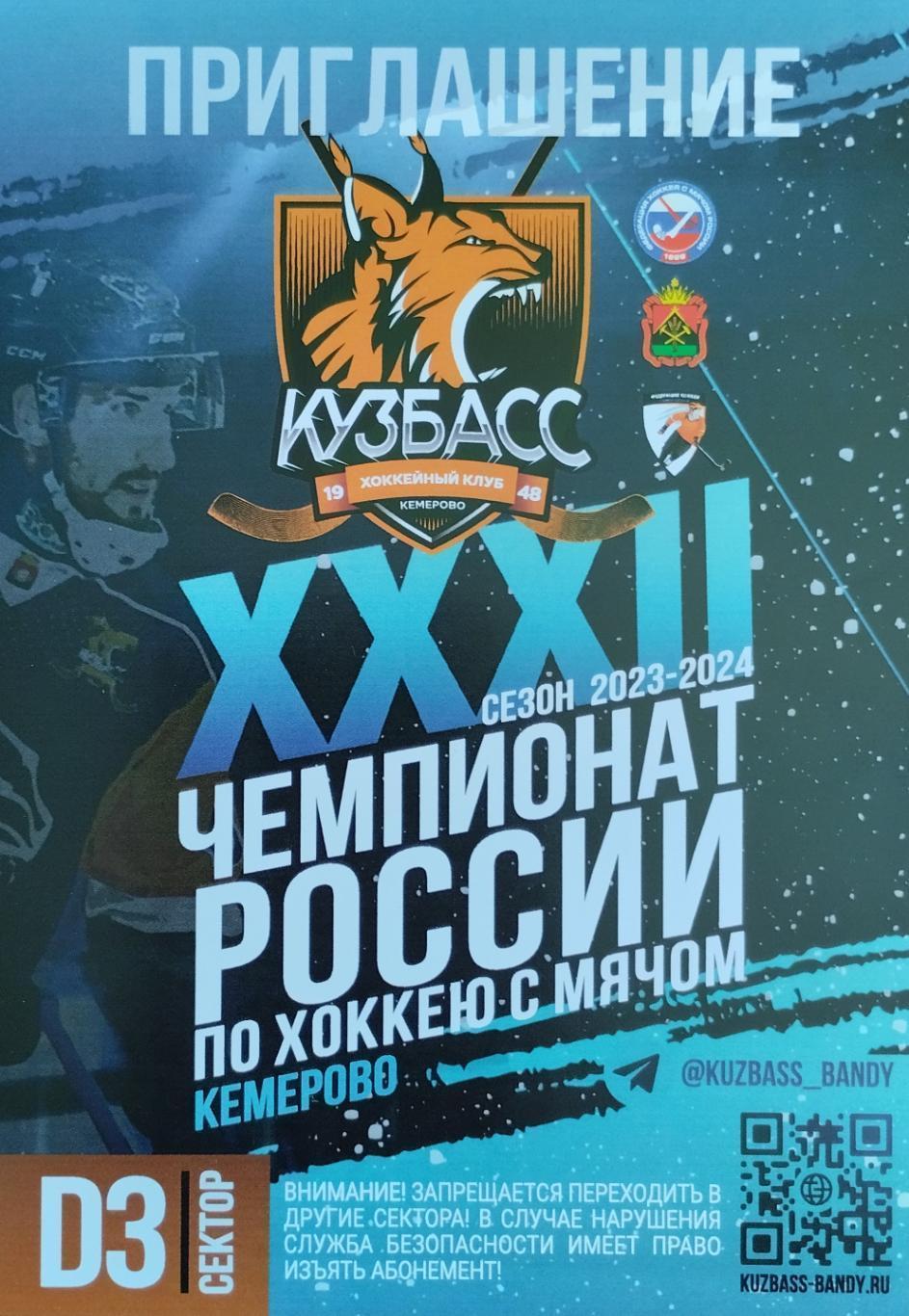Абонемент. Хоккей с мячом. Кузбасс Кемерово. Сезон 2023-2024. (1).