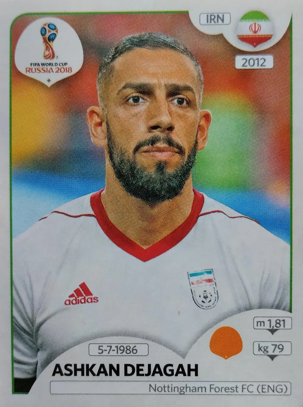 Наклейка. Чемпионат мира по футболу. 2018. №186. ASHKAN DEJAGAH.