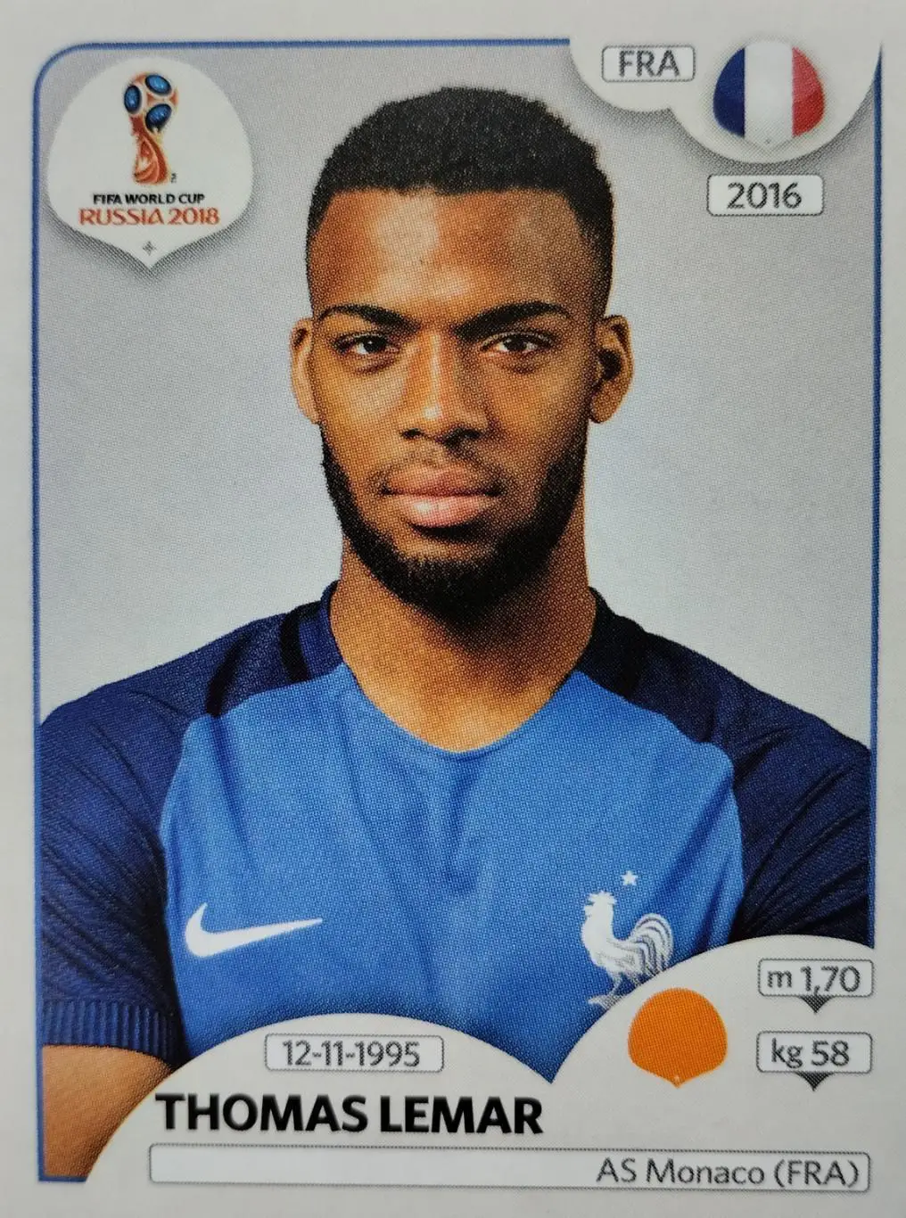 Наклейка. Чемпионат мира по футболу. 2018. №203. THOMAS LEMAR.