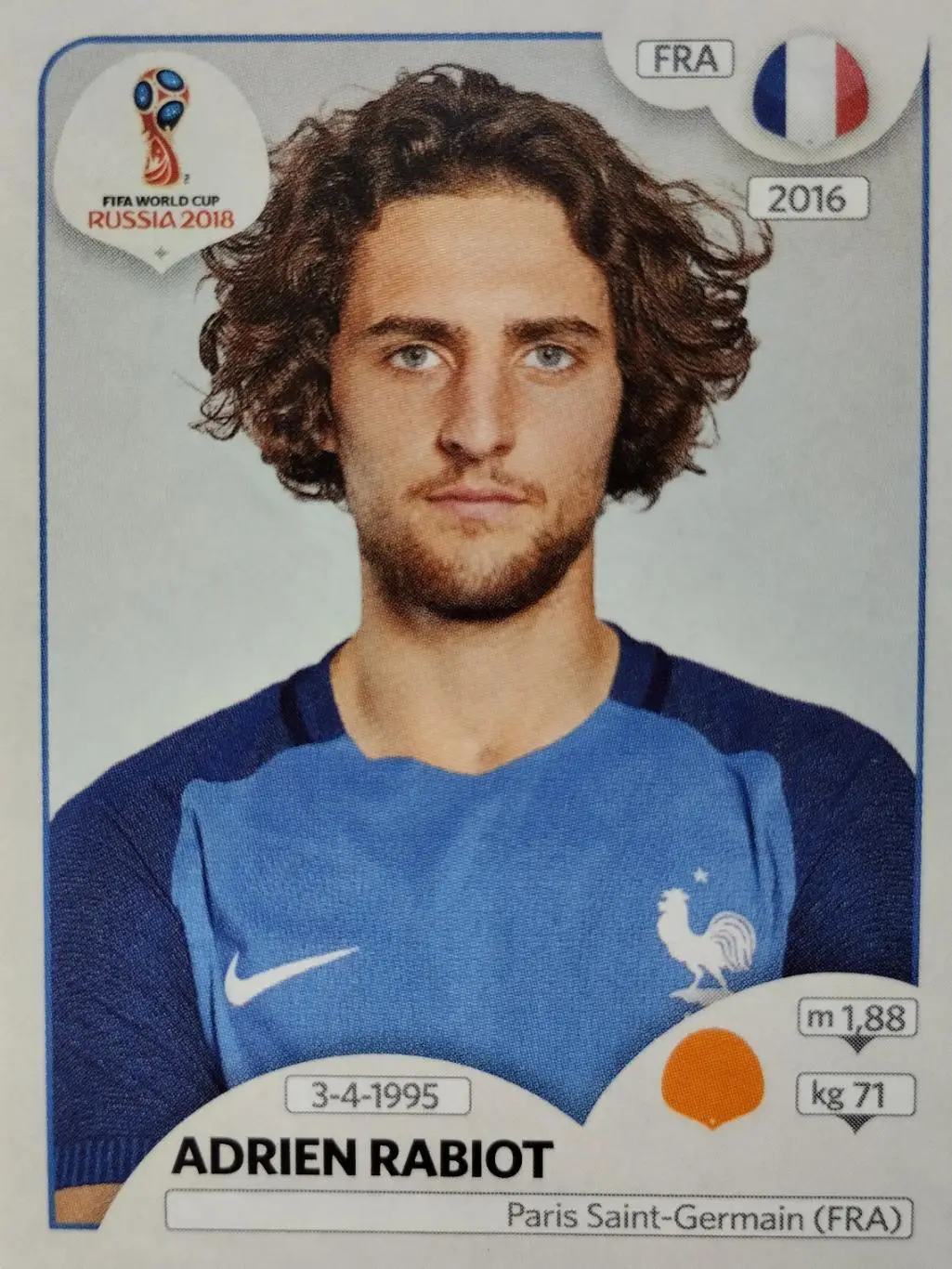 Наклейка. Чемпионат мира по футболу. 2018. №204. ADRIEN RABIOT.