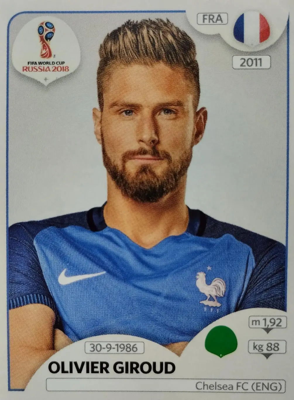 Наклейка. Чемпионат мира по футболу. 2018. №206. OLIVIER GIROUD.