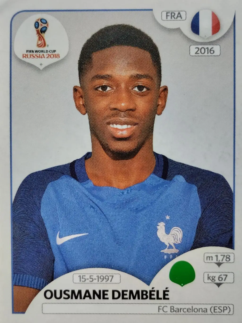 Наклейка. Чемпионат мира по футболу. 2018. №210. OUSMMANE DEMBELE.
