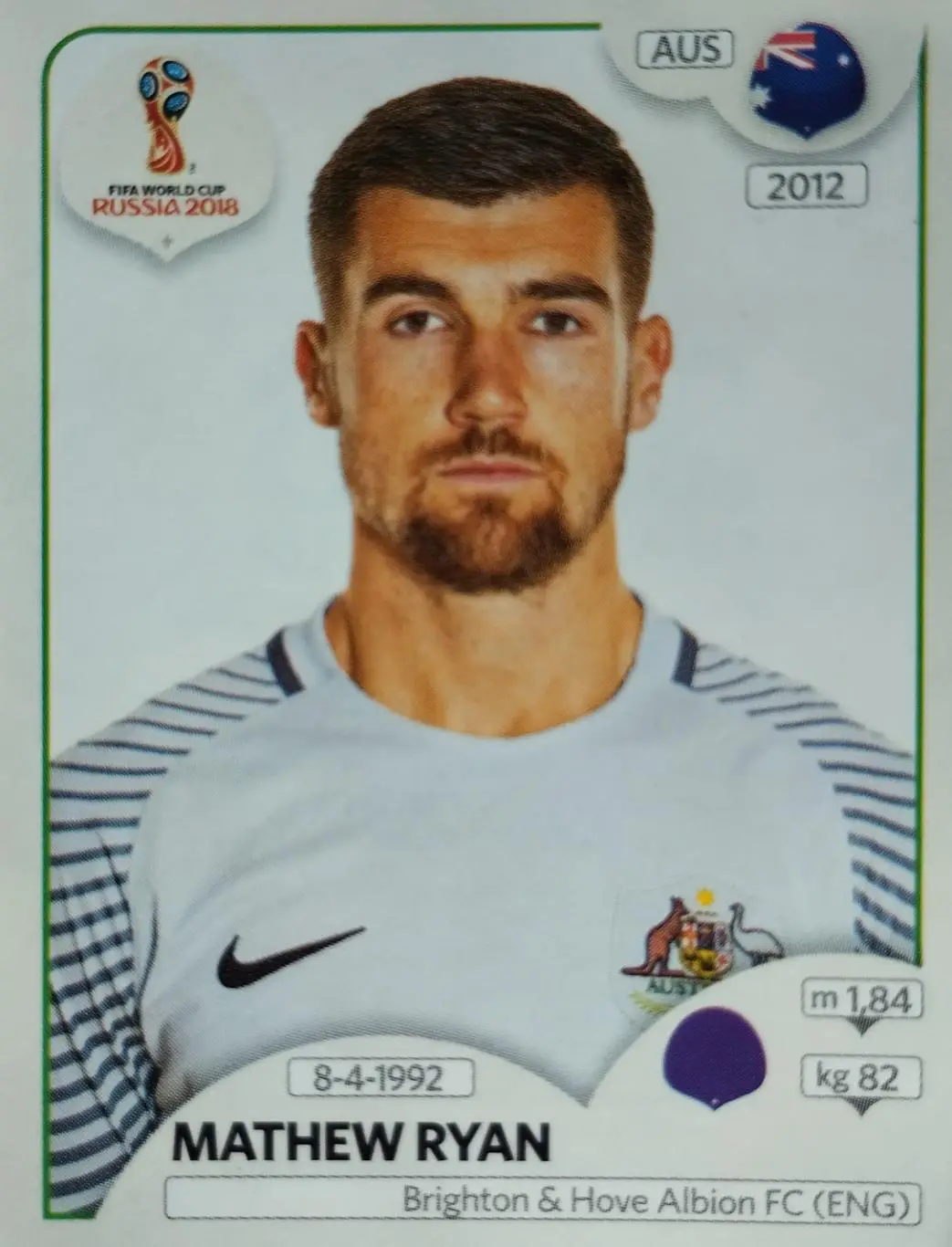 Наклейка. Чемпионат мира по футболу. 2018. №214. MATHEW RYAN.