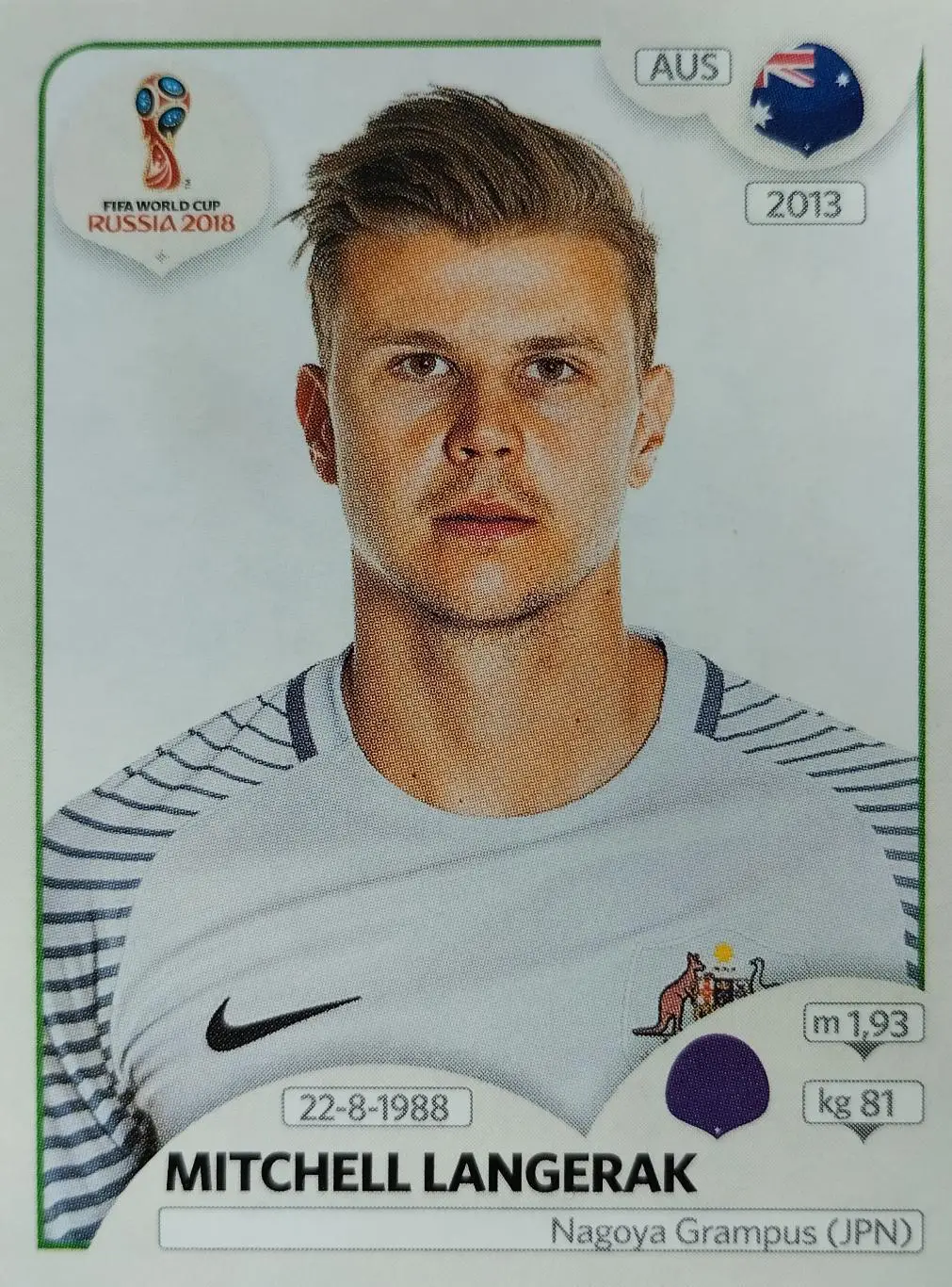 Наклейка. Чемпионат мира по футболу. 2018. №215. MITCHELL LANGERAK.