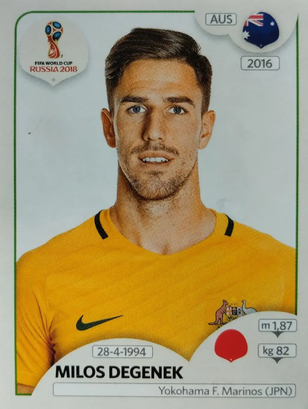 Наклейка. Чемпионат мира по футболу. 2018. №216. MILOS DEGENEK.