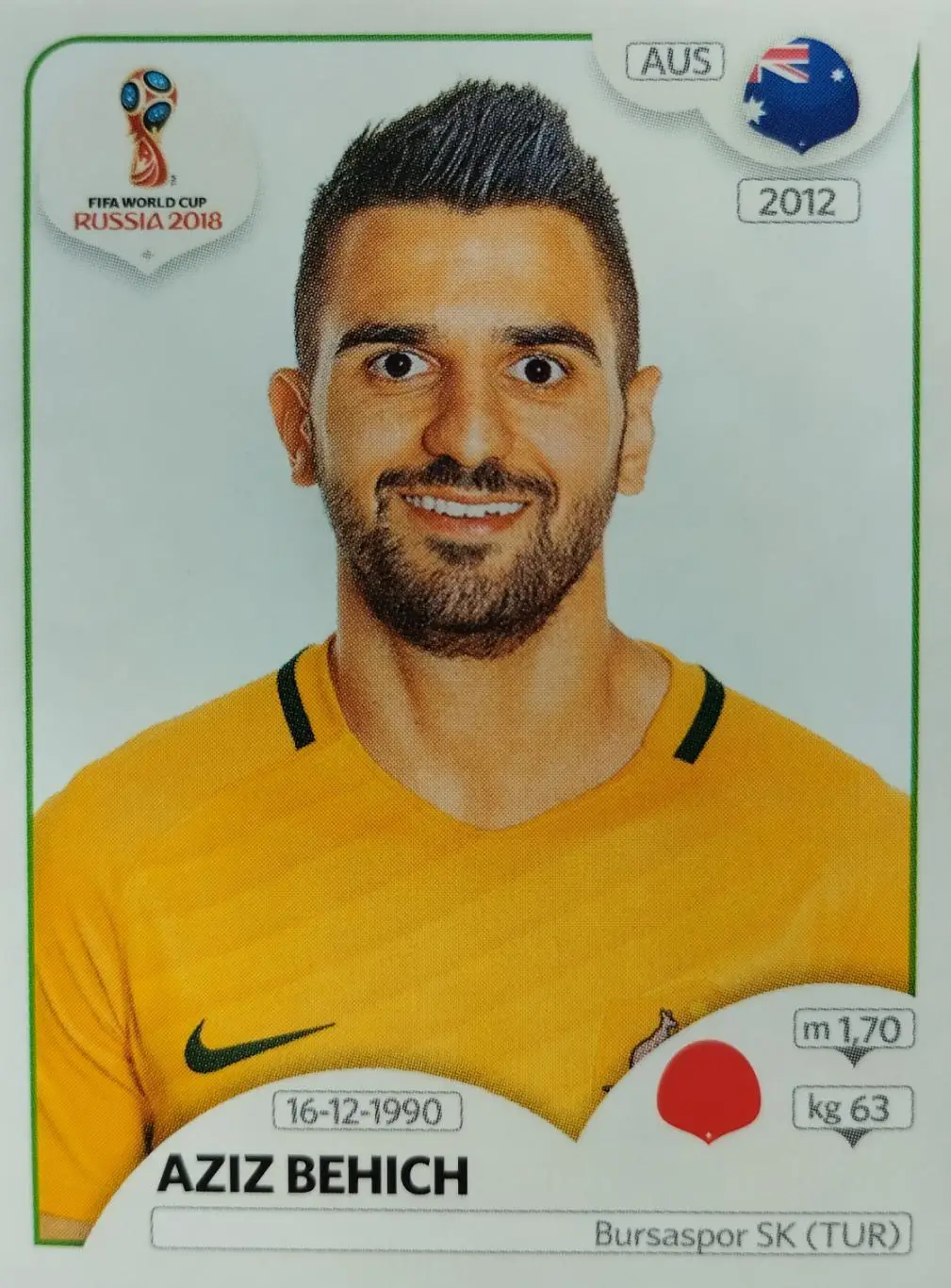 Наклейка. Чемпионат мира по футболу. 2018. №218. AZIZ BEHICH.