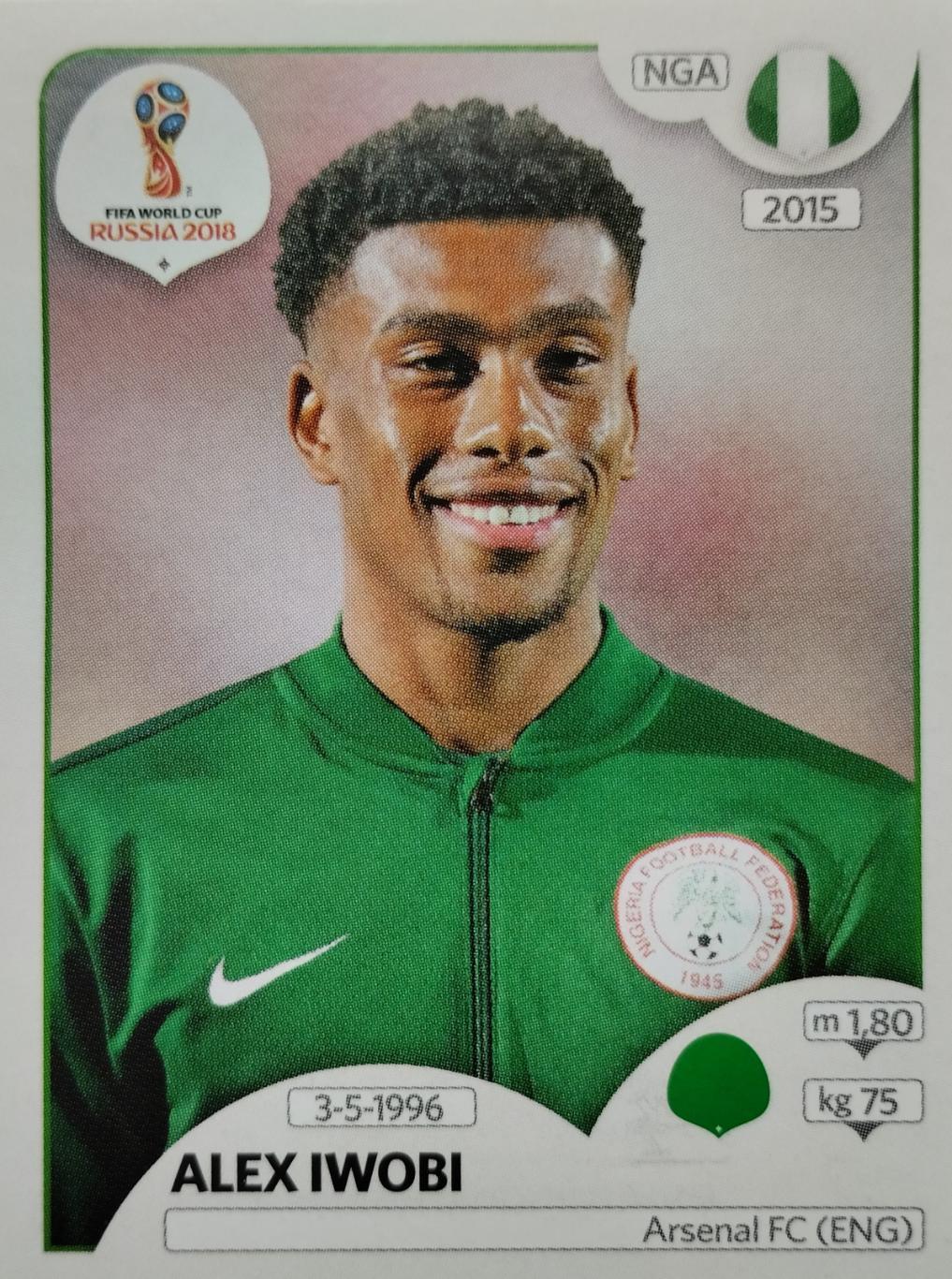 Наклейка. Чемпионат мира по футболу. 2018. №350. ALEX IWOBI.