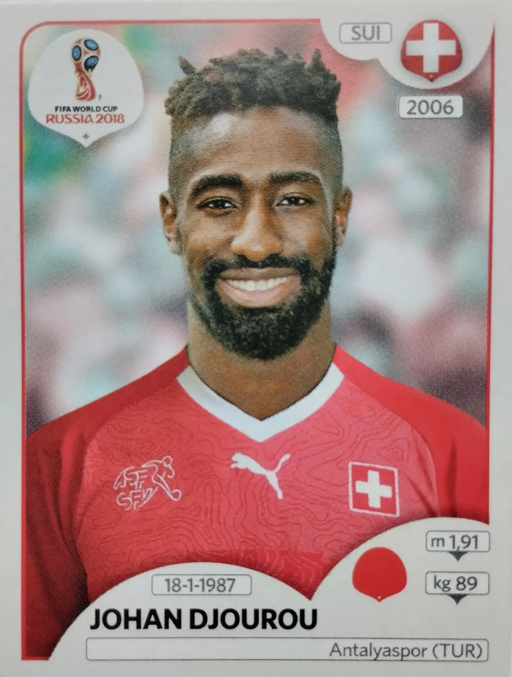 Наклейка. Чемпионат мира по футболу. 2018. №379. JOHAN DJOUROU.