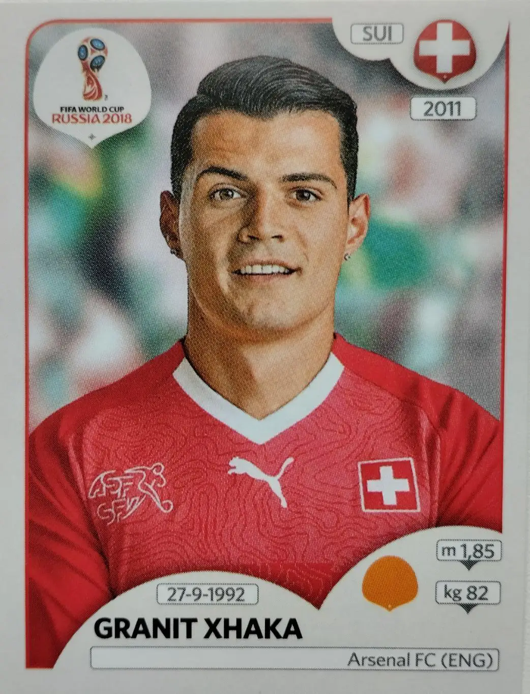Наклейка. Чемпионат мира по футболу. 2018. №381. GRANIT XHAKA.