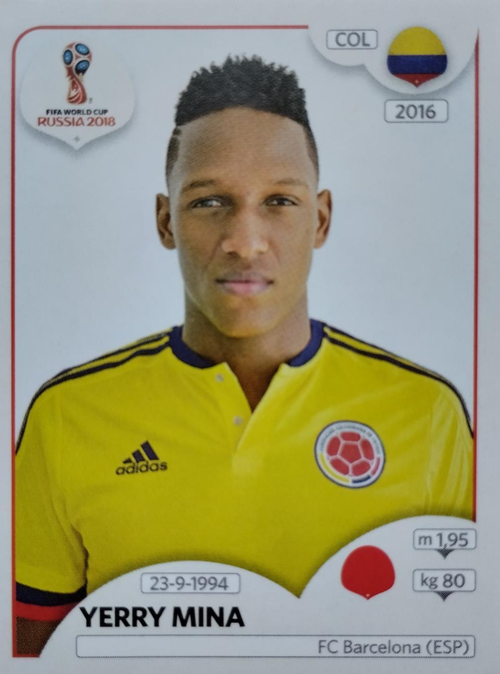 Наклейка. Чемпионат мира по футболу. 2018. №639. YERRY MINA.