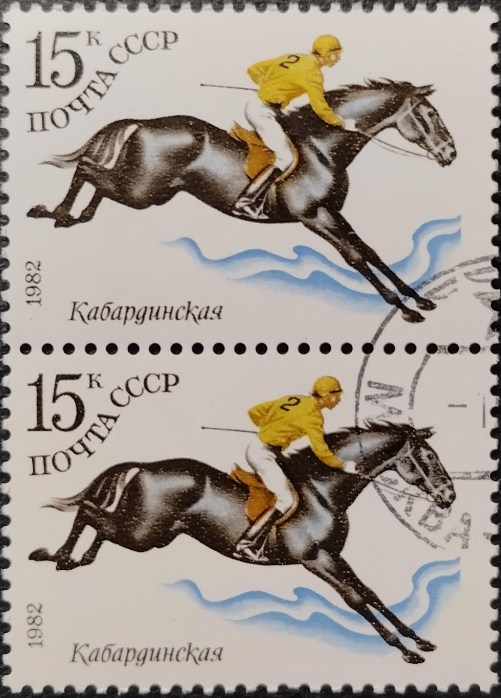 Марки. СССР. 1982. Конный спорт. Кабардинская. Пара. Гашеная.