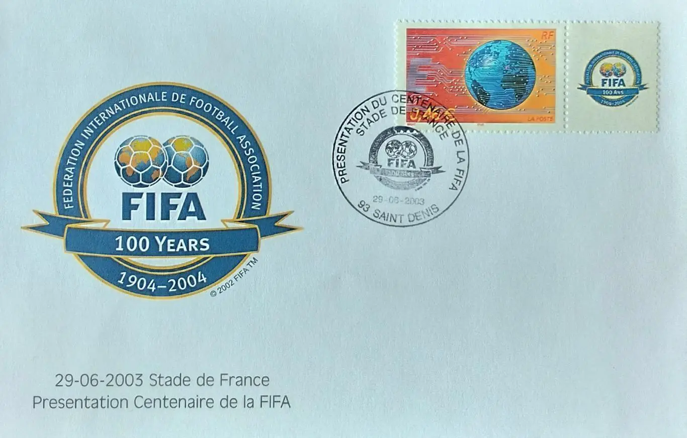 Конверт. 100 лет ФИФА. 29.06.2003 Франция.