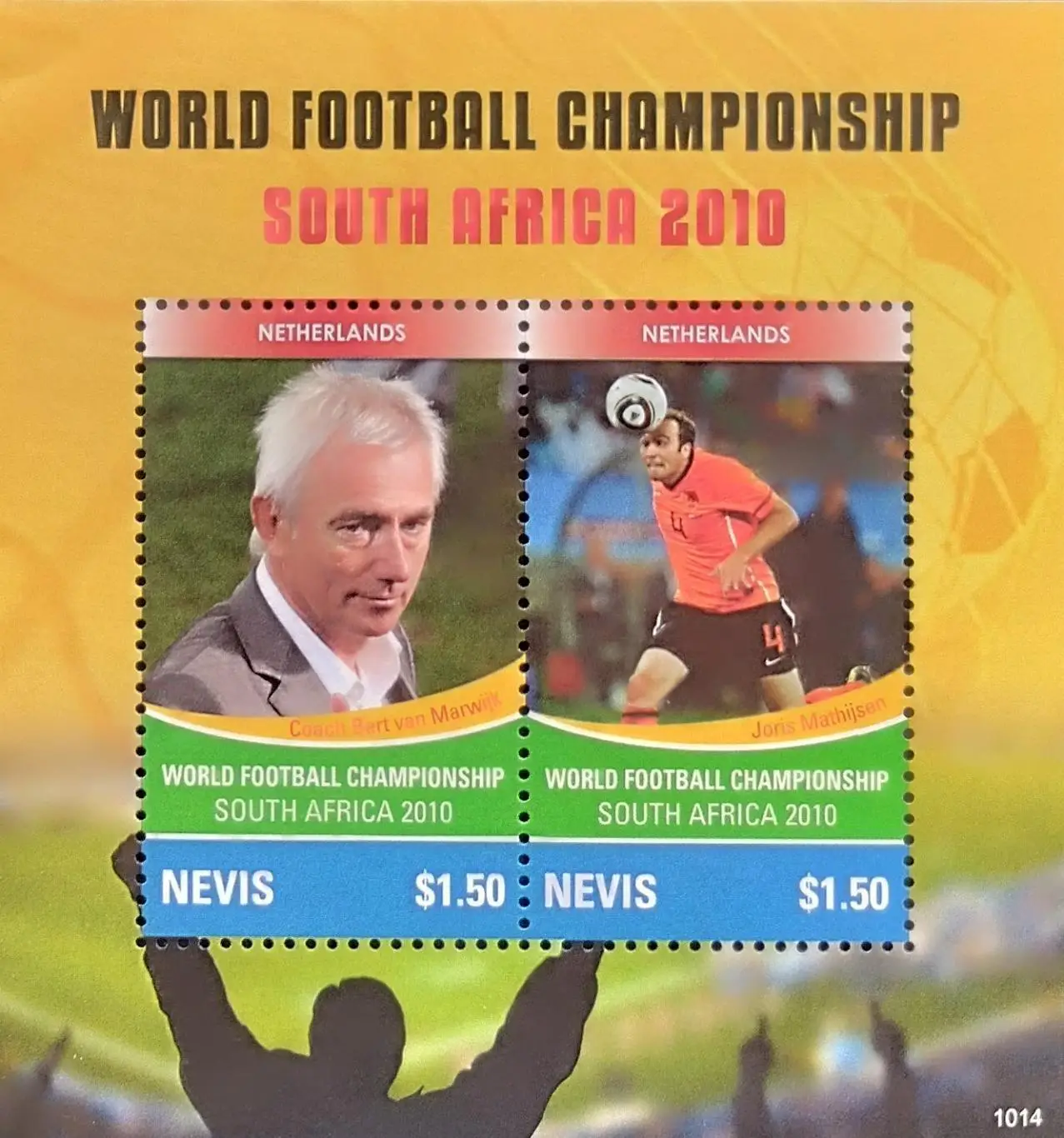 Малый лист. Невис 2010. Чемпионат мира по футболу. ЮАР 2010. Нидерланды.