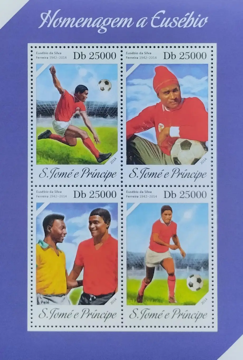 Малый лист. Сан-Томе и Принсипи 2014. Футбол. Эйсебио. Пеле.