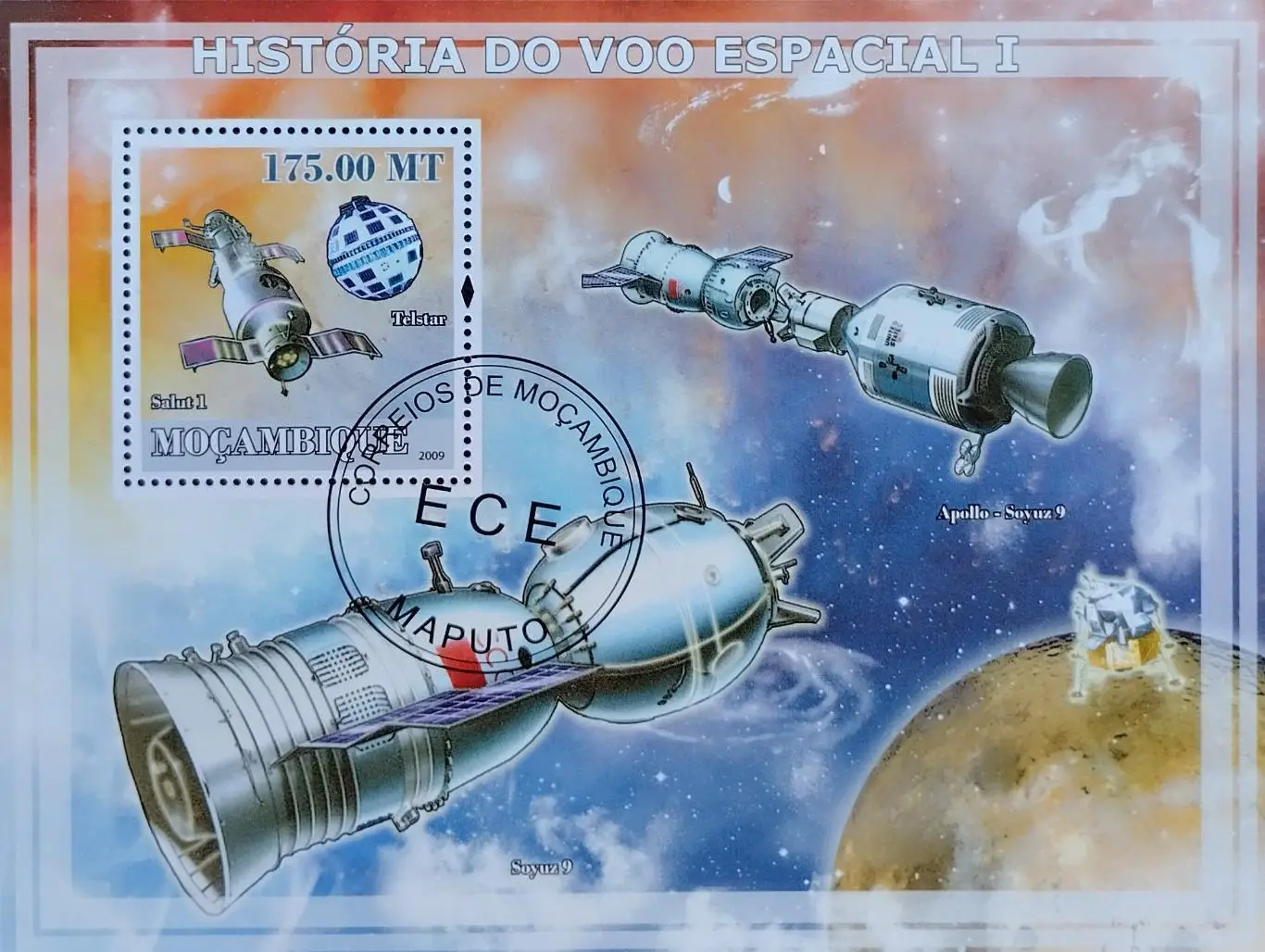 Блок. Мозамбик 2009. Космос. Союз - Аполлон.