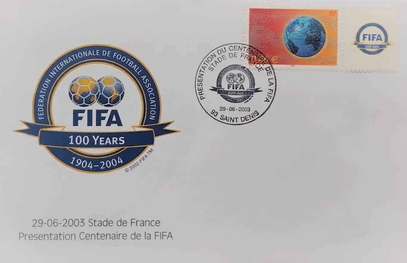 Конверт. 100 лет ФИФА. 29.06.2003 Франция.