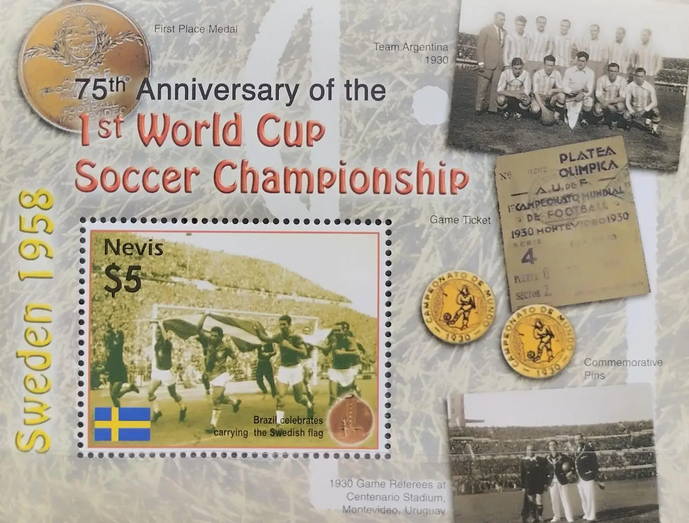 Блок. Невис 2005. 75-летие первого чемпионата мира по футболу.