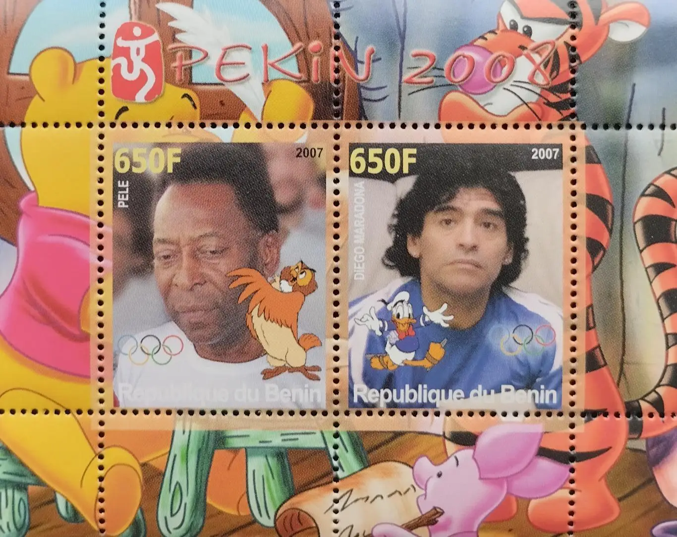 Малый лист. Бенин 2007. Футбол. Пеле. Марадона.