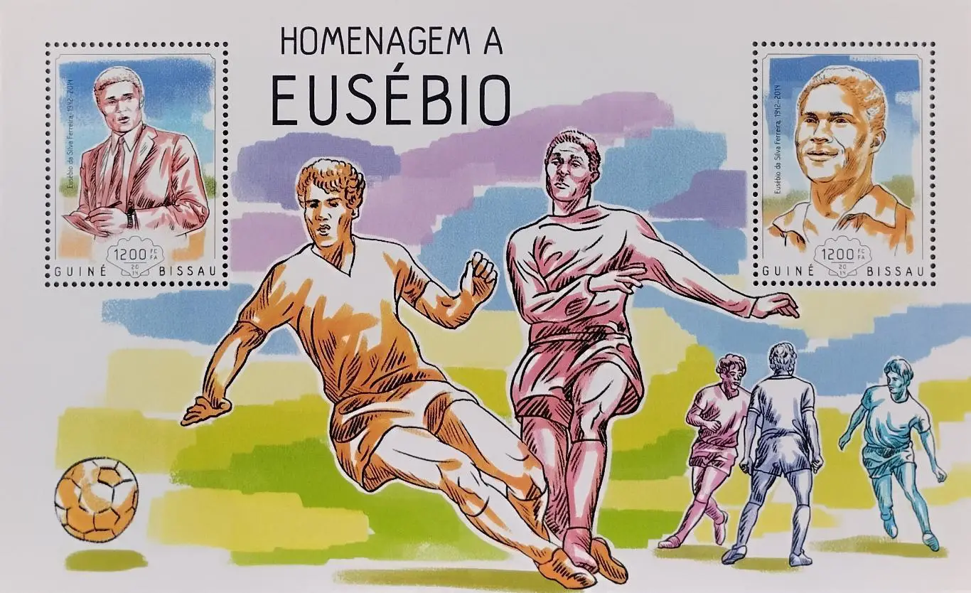 Блок. Гвинея Бисау 2014. Футбол. Эйсебио. Португалия.