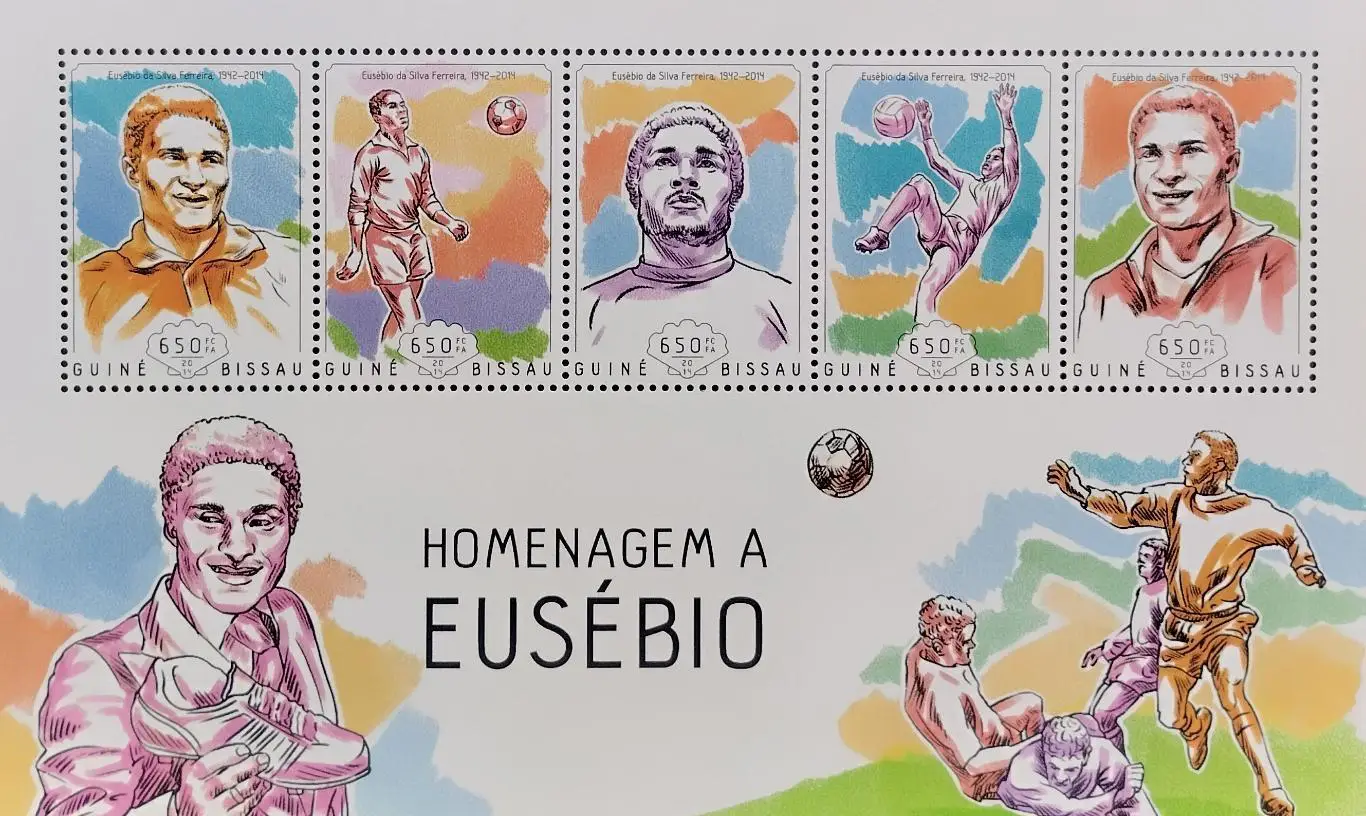 Малый лист. Гвинея Бисау 2014. Футбол. Эйсебио. Португалия.