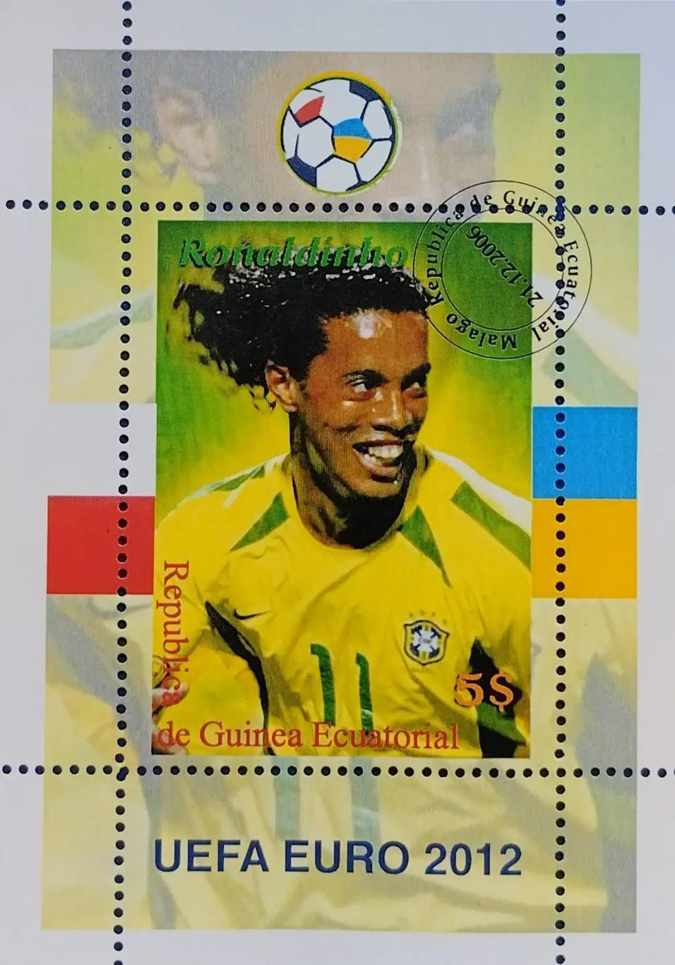 Блок. Гвинея 2006. Футбол. Роналдиньо. Бразилия.