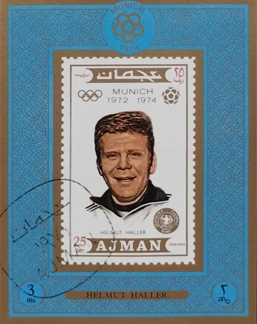 Блок б/з. Аджман 1974. Футбол. Хельмут Халлер. Германия.