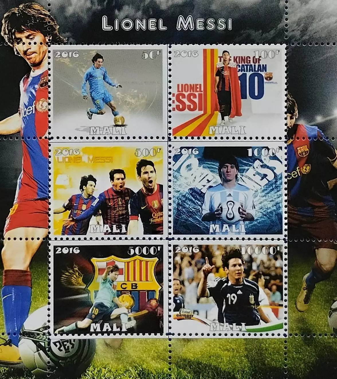 Малый лист. Мали 2016. Футбол. Лионель Месси. 1