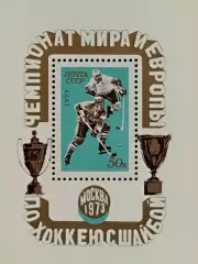 Блок. СССР 1973. Чемпионат мира и Европы по хоккею с шайбой. Москва 1973.