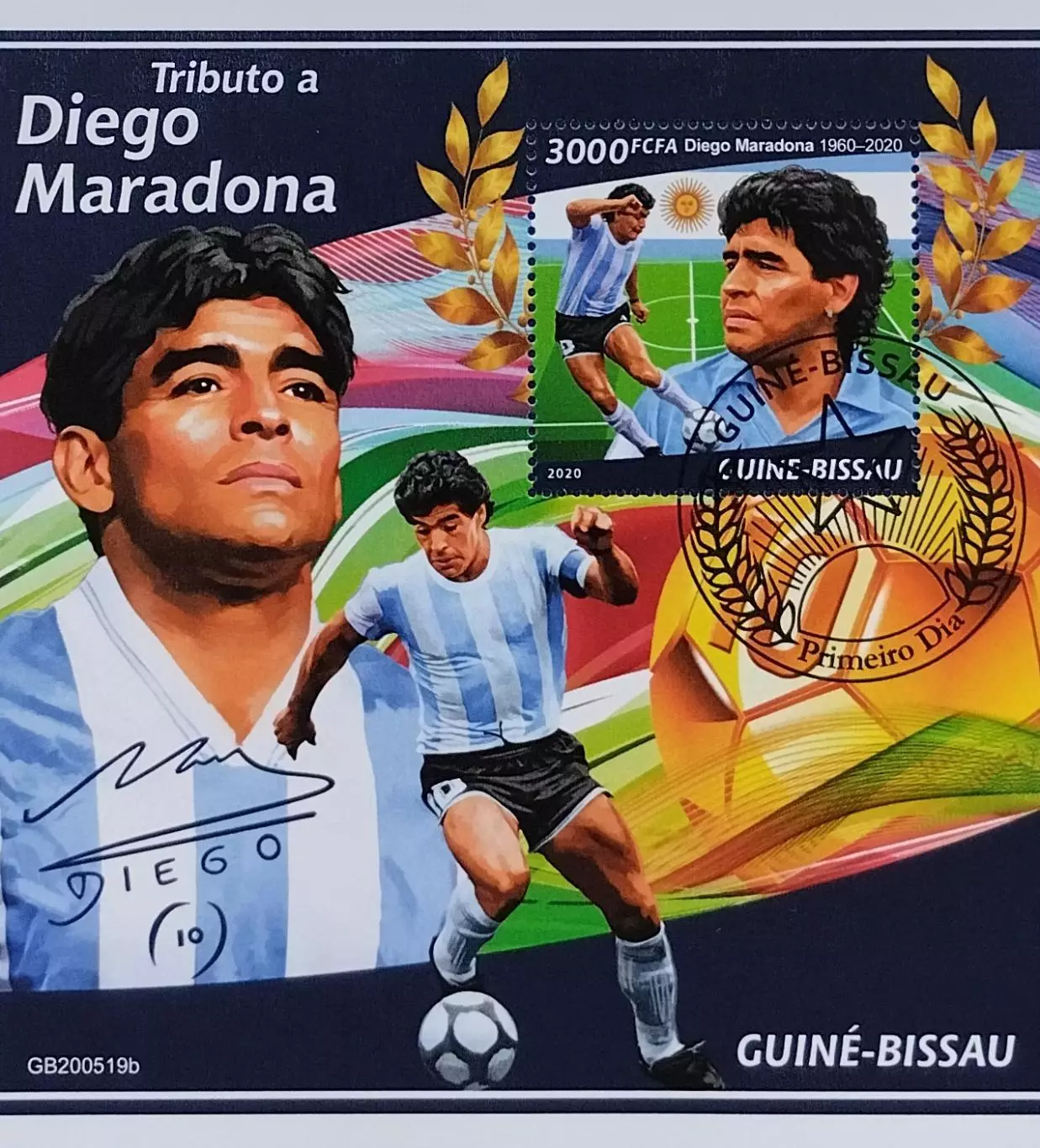 Блок. Гвинея-Бисау 2020. Футбол. Марадона. Аргентина.