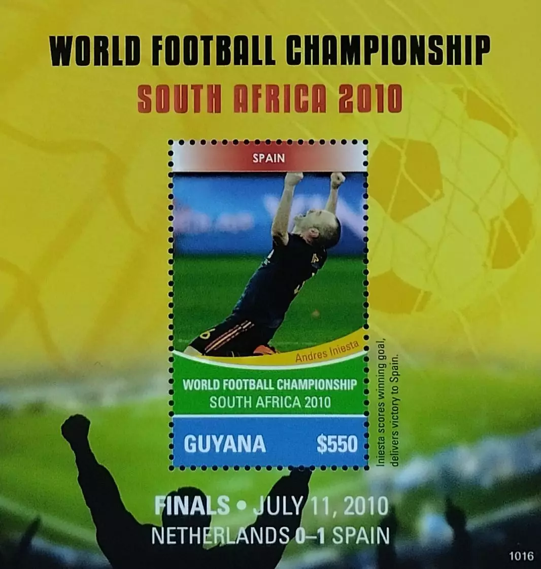 Блок. Гайана 2010. ЧМ по футболу. ЮАР 2010. Финал. Нидерланды - Испания - 0:1.